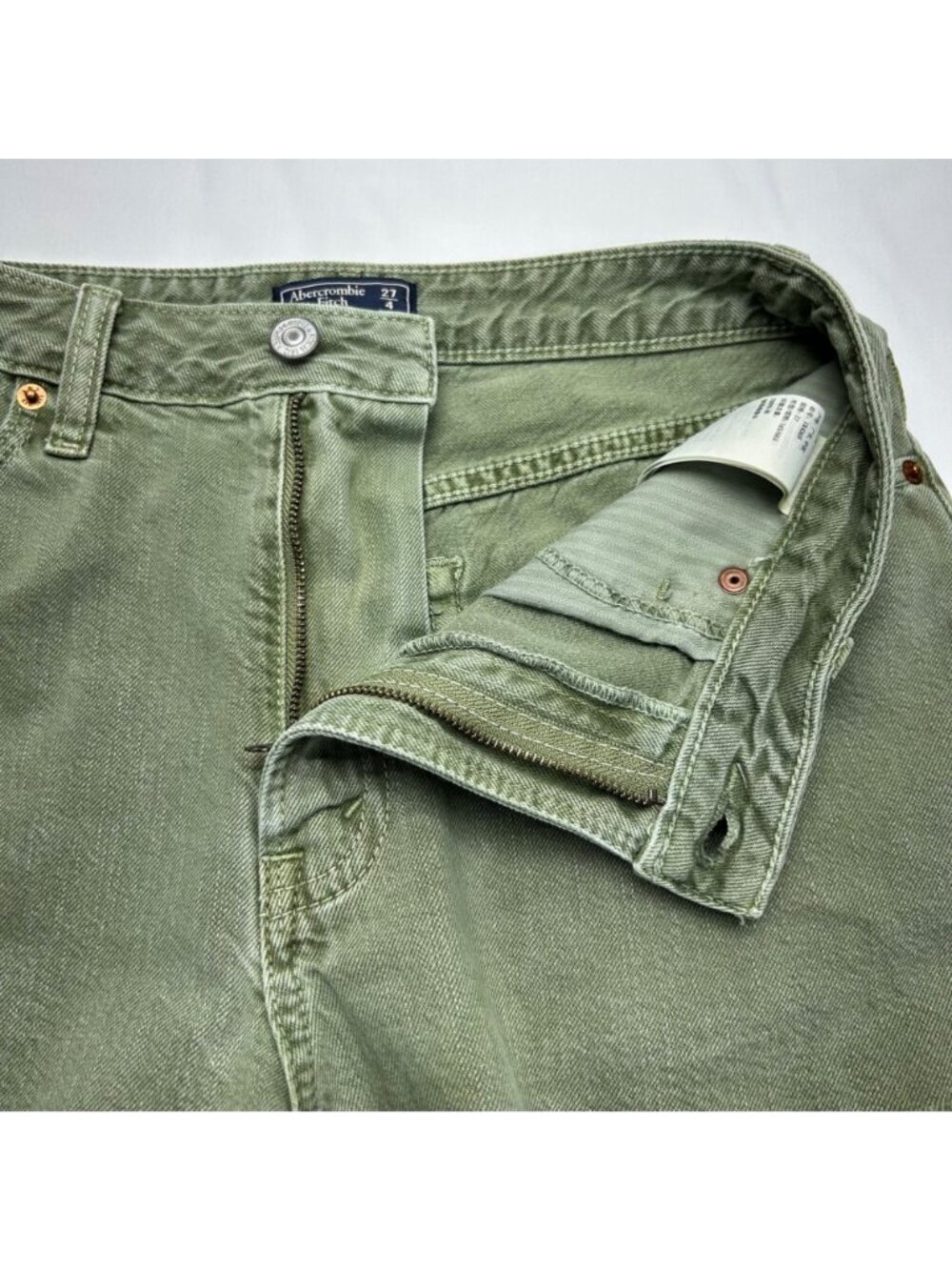 Abercrombie & Fitch Annie High Rise Women's 4/27 Olive Raw Hem Logo - Picture 7 of 15
